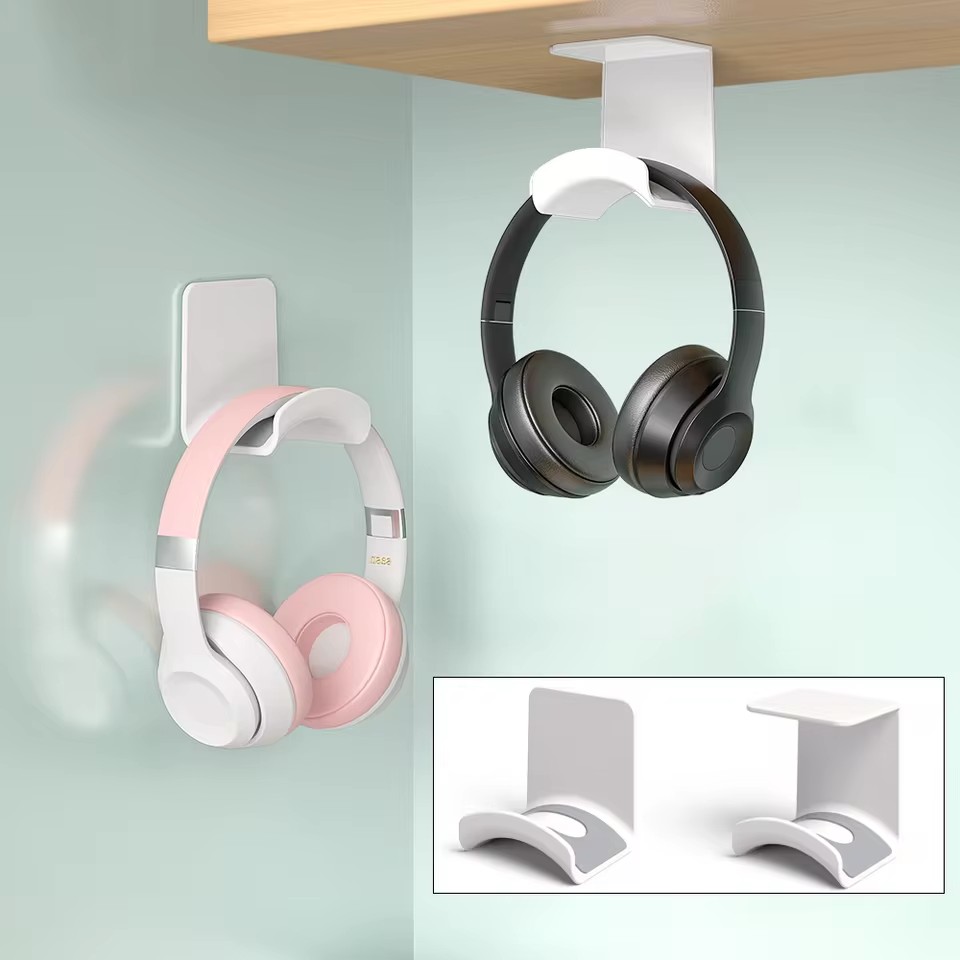 Headphone Stand Desk - ユニバーサルヘッドフォンスタンド粘着プラスチック壁掛けハンガーデスク下ヘッドセットラックホルダーサポートゲーム用イヤホンブラケット