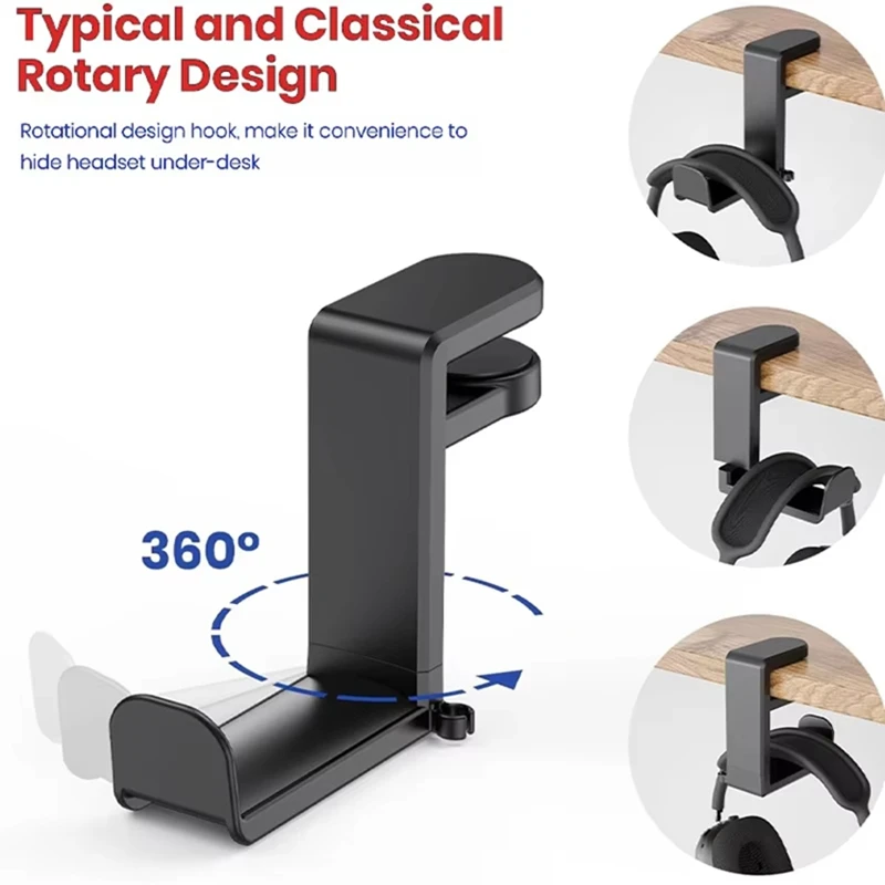 ノーパンチテーブルクリップフックヘッドホンホルダー360度回 - Headphone Stand Desk のレビューと価格