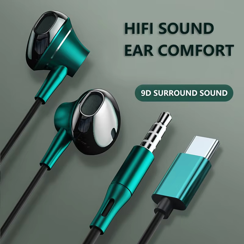 9D低音ステレオType-Cおよび3.5mmヘッドフォン、音 - Audiophile Headphone Wired のレビューと価格