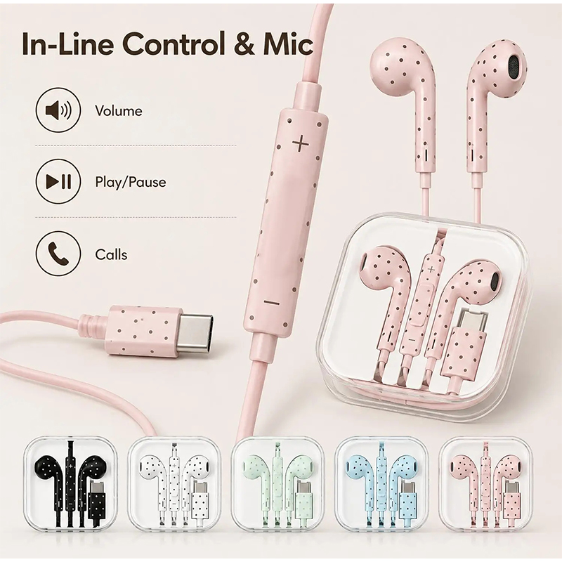 ポルカドットスターパターンのインイヤーイヤホン、Type-C - Usb C Earphone のレビューと価格