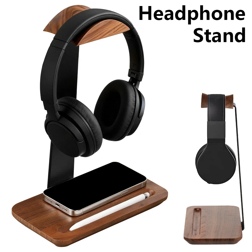ユニバーサル木製ヘッドホンスタンド、収納ベース付き、滑り止め - Headphone Stand Desk のレビューと価格